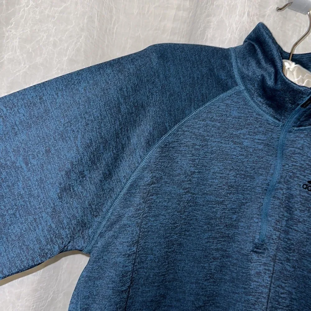 adidas L climalite Blue Black Heathered Quarter Zip Pullover Athletic Sweatshirt